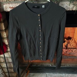 T Tahari Dark Gray Button Down‎ Sweater Shirt / Cardigan gold buttons Size S